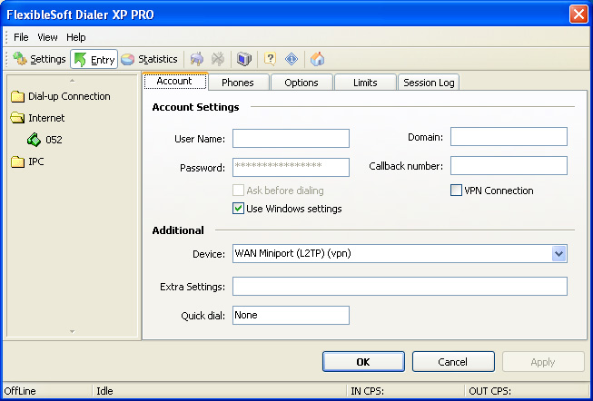 Flexiblesoft Dialer XP PRO - Account Settings