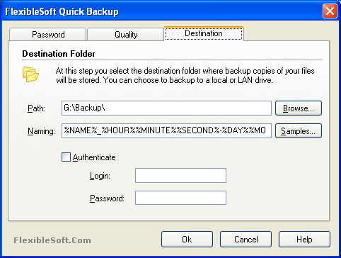 FlexibleSoft Quick Backup - Destination Dialog