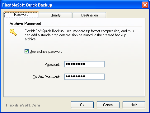 FlexibleSoft Quick Backup - Password Dialog